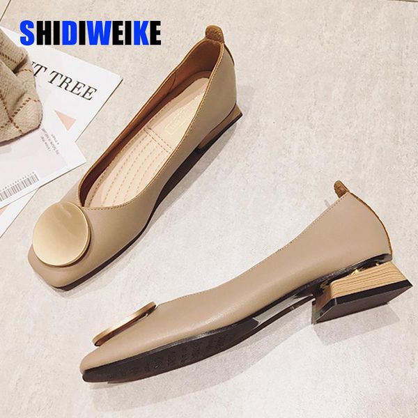 

2020 женская обувь с низким wooden низкий каблук ballet площади toe мелкие пряжки обуви бренда квадратный каблук скольжения на мокасины zapa, Black