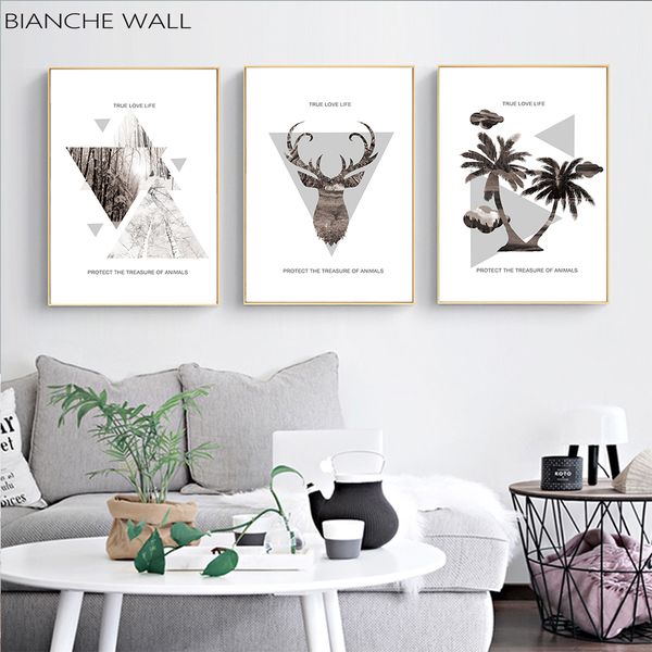 

palm tree deer head woods landscape fashion abstract art poster wall art canvas painting prints nordic style decoration pictures
