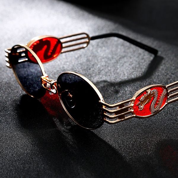

steampunk gold sunglasses for men and women round stylish punk glasses fashion designer gothic eyewear uv400, White;black