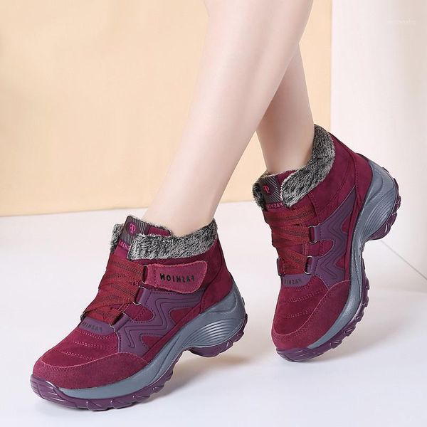 

new 2020 women snow boots winter warm push ankle boots women platform female wedge waterproof botas mujer1, Black