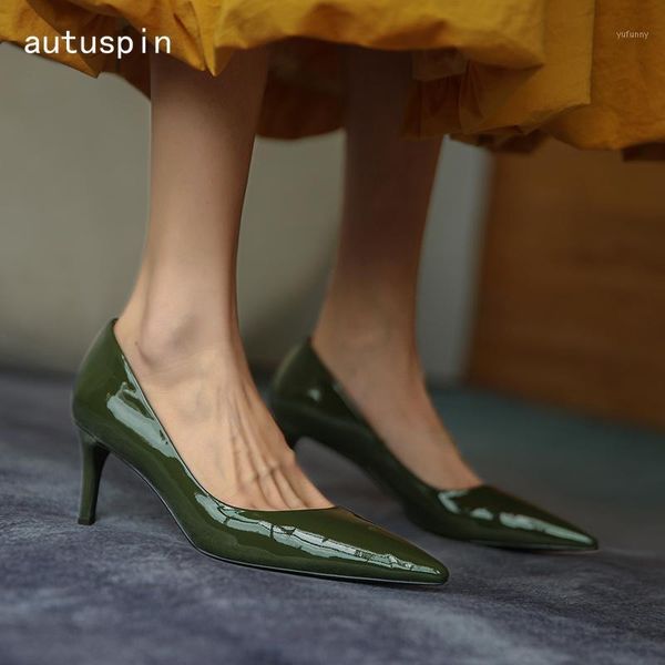 

dress shoes autuspin basic cow patent leather women autumn concise genuine high heel female soft party office pumps multicolor1, Black