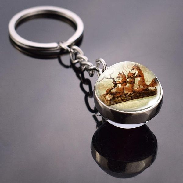 

симпатичный брелок животных собака fox double side стеклянного шарика ключевой цепи портативный брелок кулон брелок ювелирных аксессуаров jl, Gray