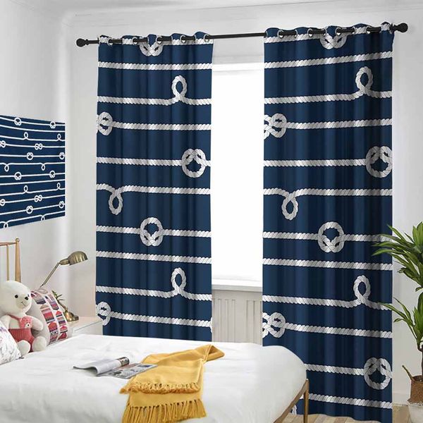 

thermal insulated room darkening window shade horizontal marine knots ropes figures undone bowline sailor sailing theme curtain