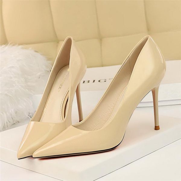 

2021 luxury elegant women 9.5cm high heels pumps stripper beige red stiletto wedding bridal valentine scarpin shoes plus size, Black