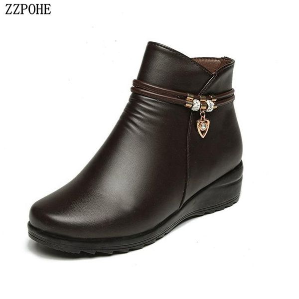 

zzpohe 2020 fashion genuine leather women boots women's soft plush warm ankle boots mother plus size female winter shoes, Black
