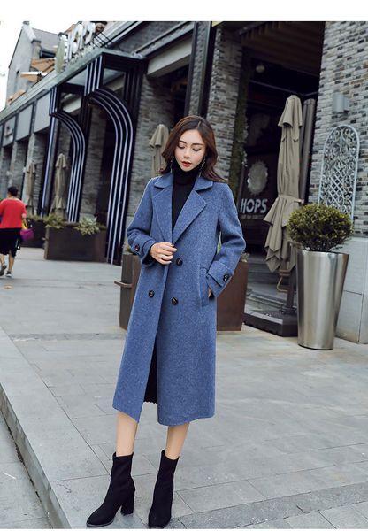 

winter new women coat middle and long sleeve woolen women's coats., Black
