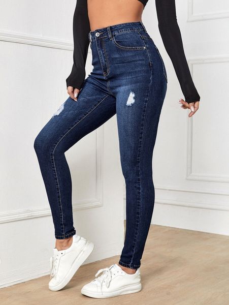 

high waisted ripped skinny jeans d3ie#, Blue