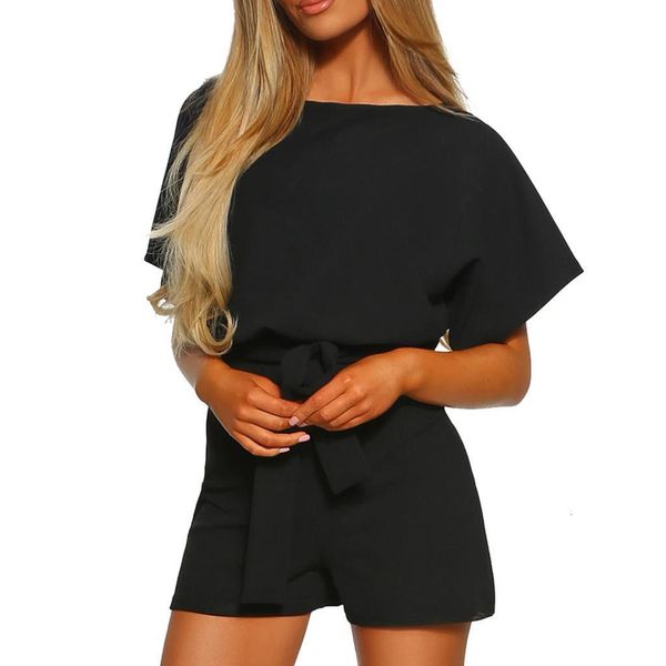 

40 women jumpsuit summer 2020 solid o-neck short sleeve wide leg pants short rompers womens strappy ladies playsuit overalls, Black;white