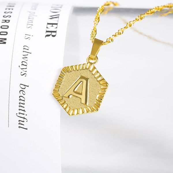 

pendant necklaces 26 initial necklace a-z letter hexagon rectangle coin charm female male women boho jewelry gift, Silver