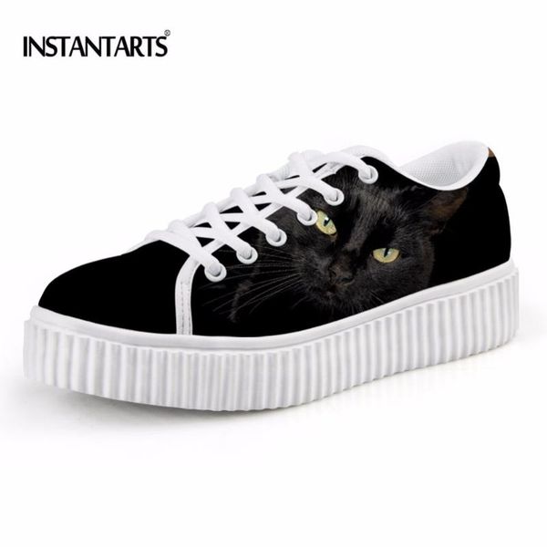 

instantarts женская мода обувь платформы 3d животных black cat плоские туфли для дам teens девушки повседневный весна шнуровке квартиры muje