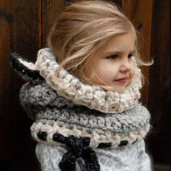 

shawl autumn and winter collar fox wool knitted baby hat ocw9, Red;brown