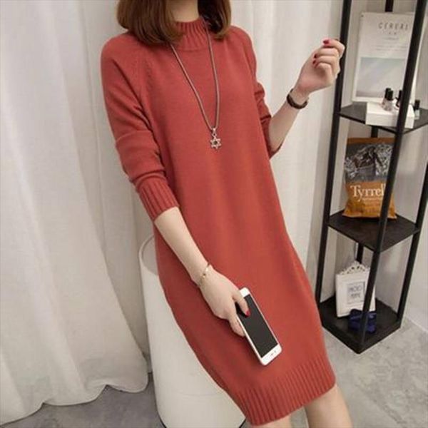 

winter slim long sweater women warm half high collar pullover sweater dress plus size knitted bottoming top, White;black