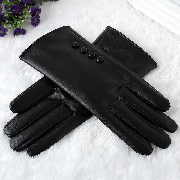 

leather female fashion winter plus coral velvet warm black women driving touch phone screen glove mittens b76, Blue;gray