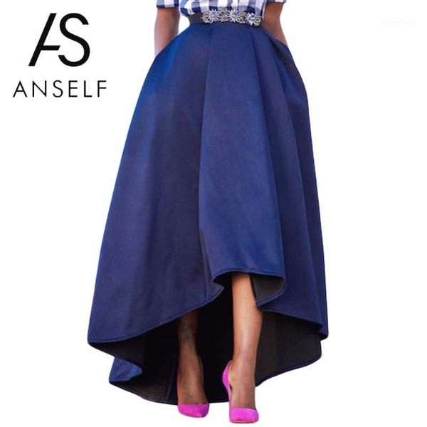 

anself autumn winter women high waist high low pleated midi skirt solid a line skater swing skirt elegant female school skirts1, Black
