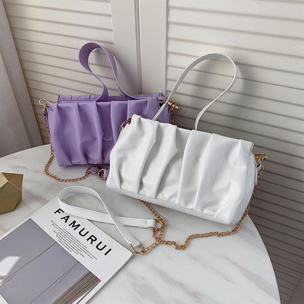 

fashion women pu leather pleated shoulder messenger pouch solid color female chain daily totes handbag