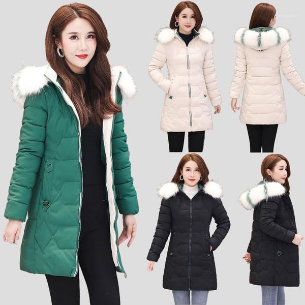 

2019 women winter warm outerwear thick hooded coat slim cotton-padded streetwear casual jacket ladies grils fashion coats, Black