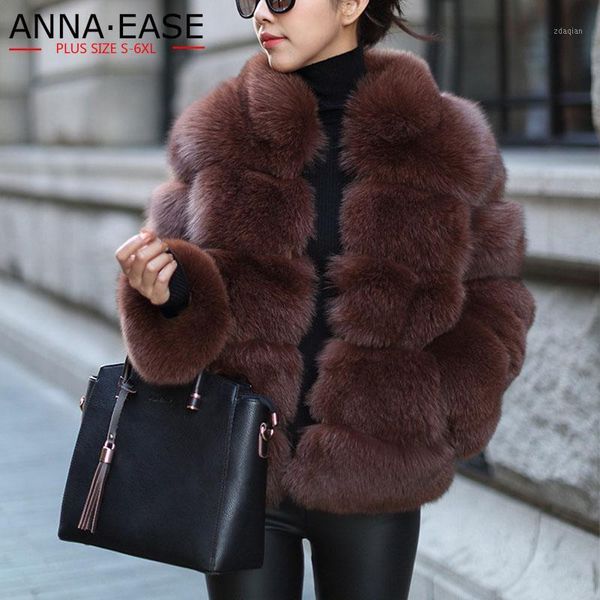 

women's fur & faux winter coat women jacket outwear furry clothes 2021 plus size1, Black
