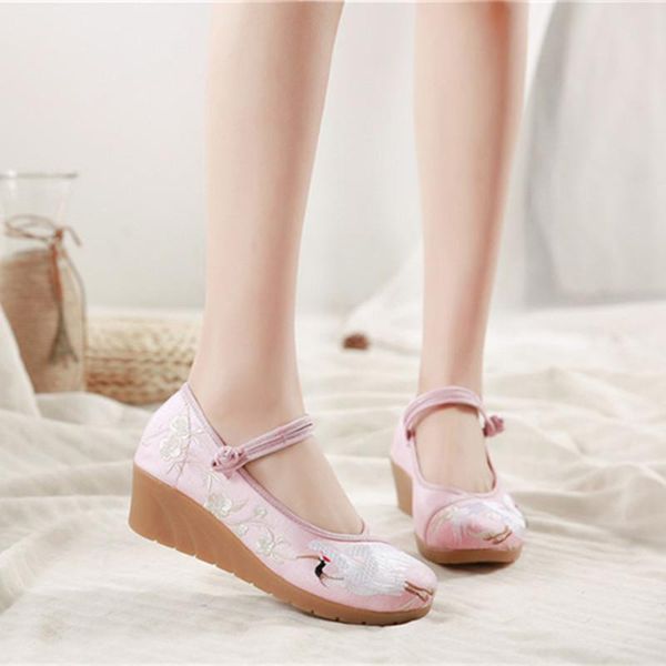 

ethnic vintage women shoes national style embroidered wedge shoes vintage thicken bottom pumps high heels platform women, Black