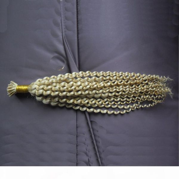 

fusion hair extensions 100s pcs keratin brazilian virgin kinky curly hair i tip keratin pre-bonding human hair on capsuel, Black