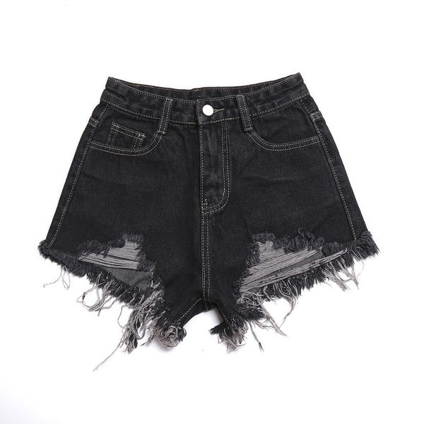 

2019 summer new basic open line burr hole denim shorts women's wear, Blue