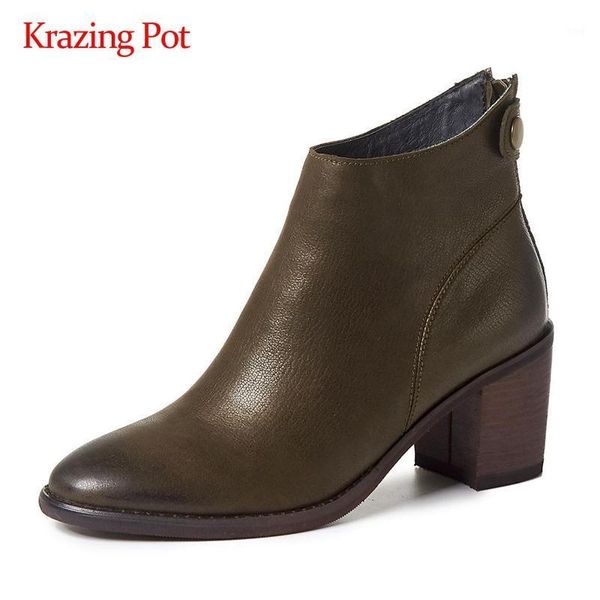 

krazing pot big size western boots beauty lady gorgeous round toe thick high heel zipper daily wear keep warm ankle boots l9f11, Black