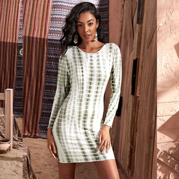 

dye ins style tie 2021 spring round neck long sleeve women's dress, Black;gray