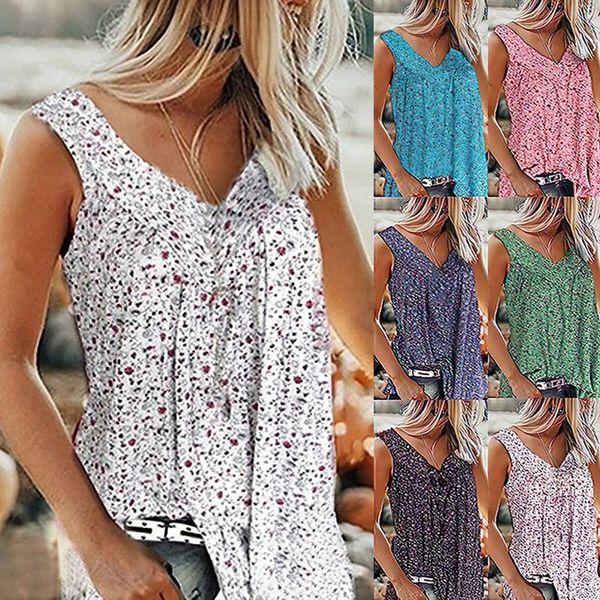 

women's blouses & shirts est women floral tank plus size v neck strappy summer fashion sleeveless loose, White