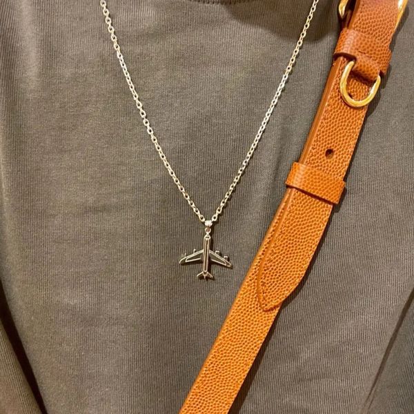 

men's women's titanium aircraft necklace letter pendant sweater chain, Silver
