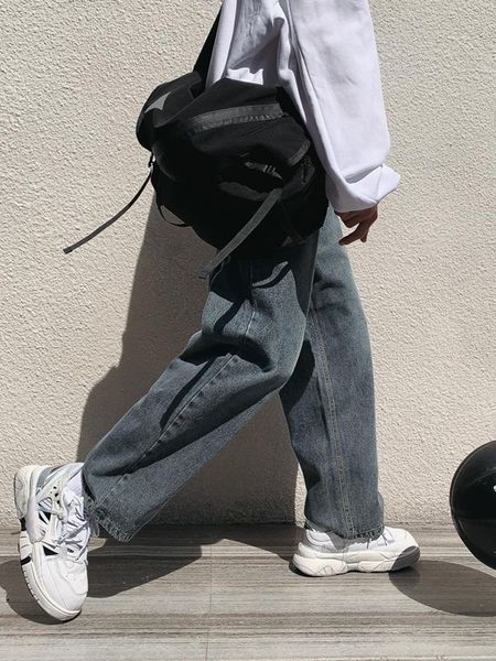 

spring and autumn wide leg jeans men's loose straight korean style trend all-match old pants kg-511, Blue