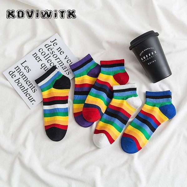 

colorful rainbow cotton socks short women striped red sock funny harajuku winter college ladies fashion sport female ankle sox1, Black;white