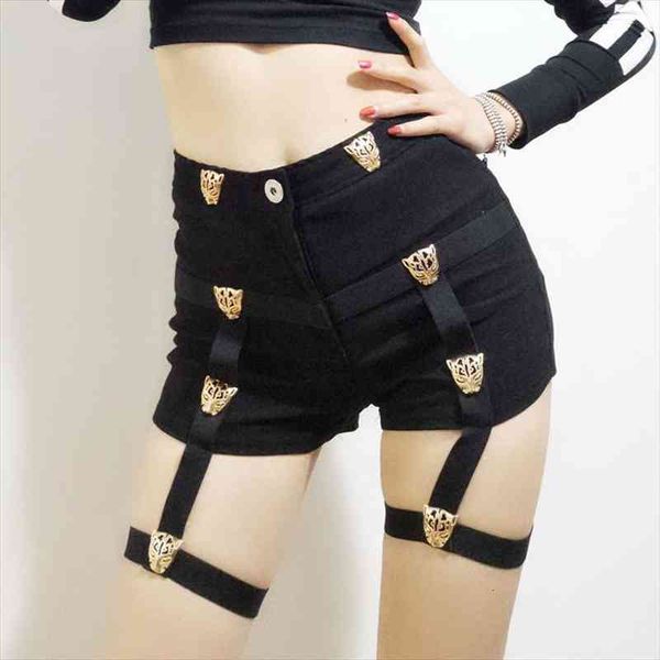 

ladies shorts cotton high waist punk style rock bandage hollow out dance show party club skinny short fashion 200-955, White;black