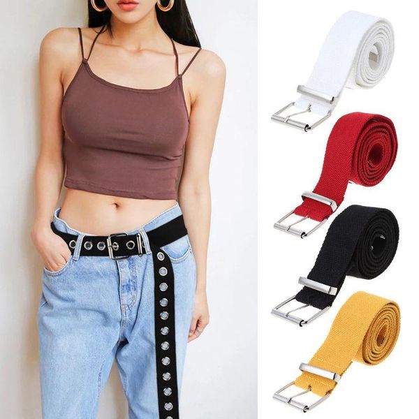 

new fashion 1 pc women men canvas belt hollow out air hole korean style decoration belt 4 colors high quality, Black;brown