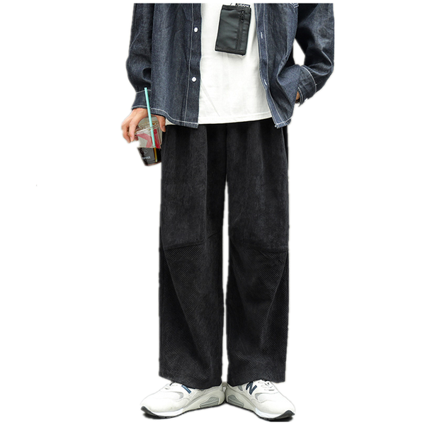 

winter men casual corduroy harajuku pants overalls mens streetwear sweatpants male korean joggers wide leg pants with m-2xl, Black