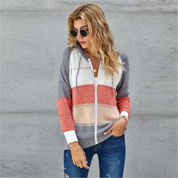 

colorblocked knitted sweater hoodies fashion trend loose slim plus size pullover hooded sweatshirt designer casual long sleeve coats women, Black
