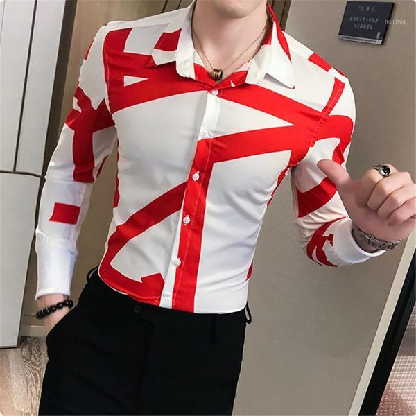 

camisas masculinas irregular striped print shirt casual club clothing men's long sleeve slim street fashion clothing shirt 1, White;black
