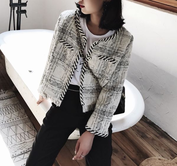

2021 autumn new style electnt vintage tweed coat short cardigan designer woman luxury clothes dliu, Black;brown