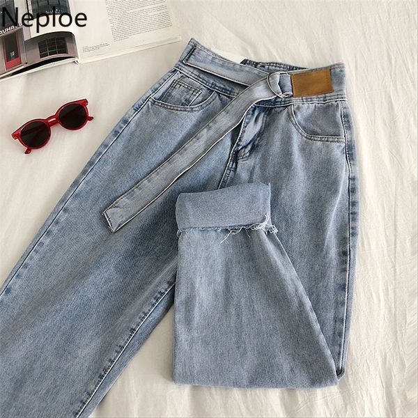 

neploe fashion high waist hip denim pants loose causal burr pocket trouser spring new 2021 wild harem pantalones ol 49466 201225, Blue