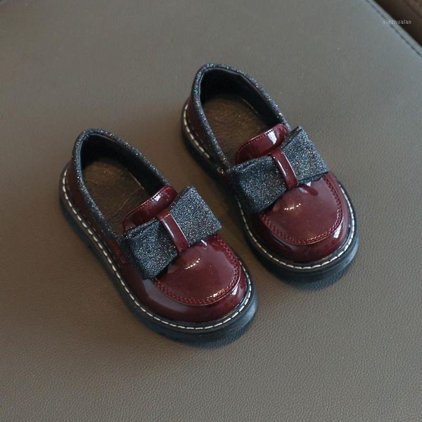 

flat shoes kids girls bowknot pu leather loafers dress1, Black;grey
