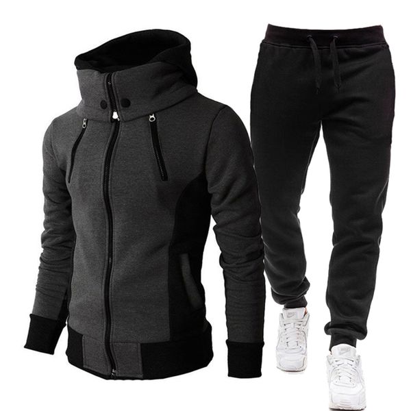 

men's casual hooded warm sportswear, 2-piece set, autumn and winter, Gray
