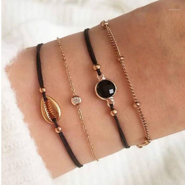 

bangle 4 pcs/ set vintage shell bracelet for women girl bohemian crystal beads bracelets bangles female fashion jewelry party gift1, Black