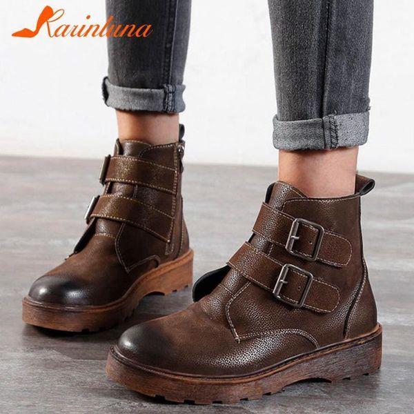 

boots fashion brand women shoes buckle straps round toe flat platform short plush autumn ankle boots1, Black