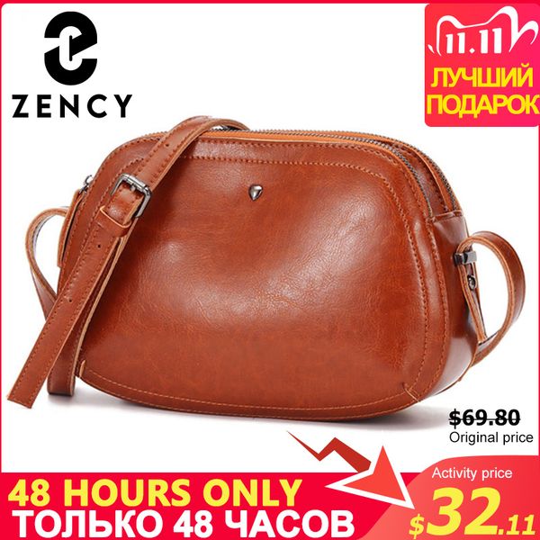 

zency 100% genuine leather retro women messenger bag small flap bags lady shoulder bag black brown tote handbag