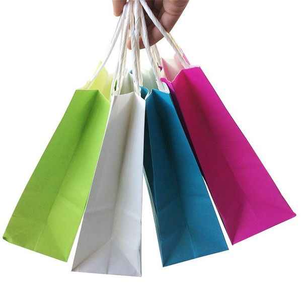 

50pcs diy multifunction soft color paper bag with handles 21x15x8cm festival gift bag shopping bags kraft paper