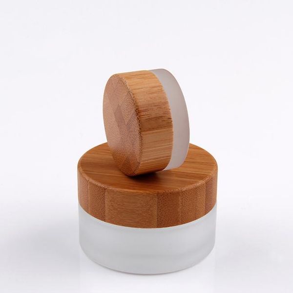 

5g cosmetic cream container clear frosted glass jar with bamboo wood cap
