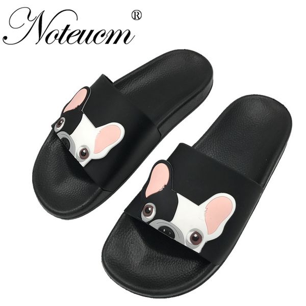 

summer female femme tong sliders cartoon bath dames huose bedroom beach outside slipper flat pool shoes bulldog slides for women y200423, Black