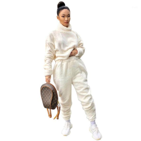 

women's tracksuits casual solid color velvet two piece set turtleneck long sleeve warm fashion streetwear women outfits1, Gray