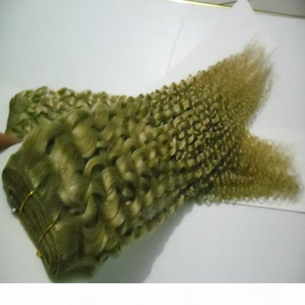 

613 bleach blonde brazilian kinky curly human hair 2 piece hair weave bundles virgin brazilian wave hair weaves,double drawn, Black