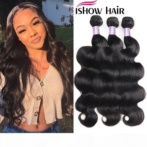 

ishow brazilian body wave human hair bundles deals 8-38" unprocessed straight human hair extension deep wave water wave virgin hair bun, Black