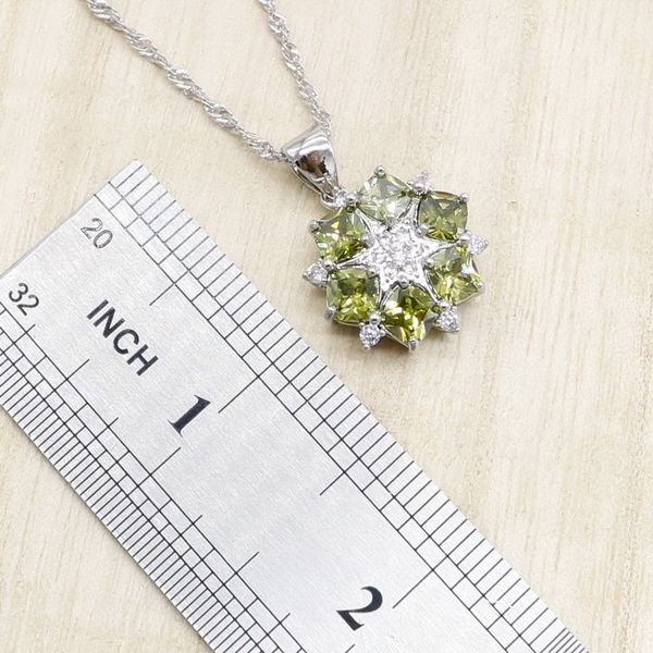 

olive green cubic zirconia silver color jewelry sets for women earrings bracelet rings necklace pendant wedding gift