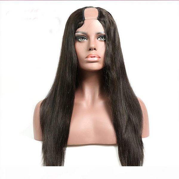 

2*4 middle opening u part wigs human hair silky straight brazilian virgin hair u part wigs for black women 9a, Black;brown